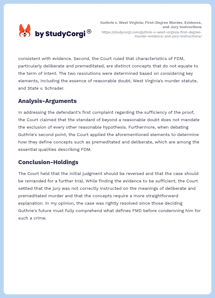 Guthrie v. West Virginia: First-Degree Murder, Evidence, and Jury Instructions. Page 2