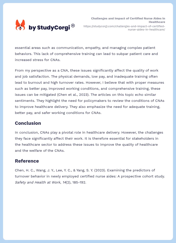Challenges and Impact of Certified Nurse Aides in Healthcare. Page 2