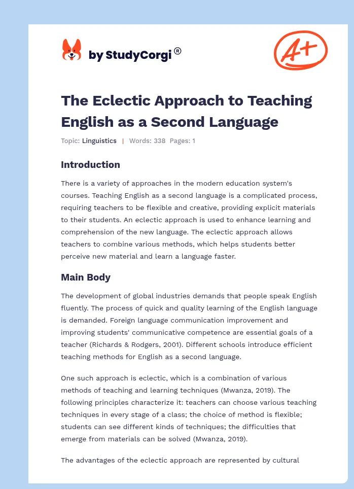The Eclectic Approach to Teaching English as a Second Language. Page 1
