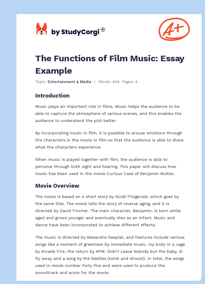 The Functions of Film Music: Essay Example. Page 1