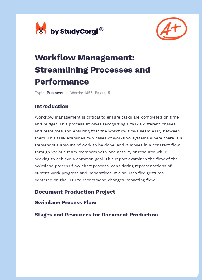 Workflow Management: Streamlining Processes and Performance. Page 1