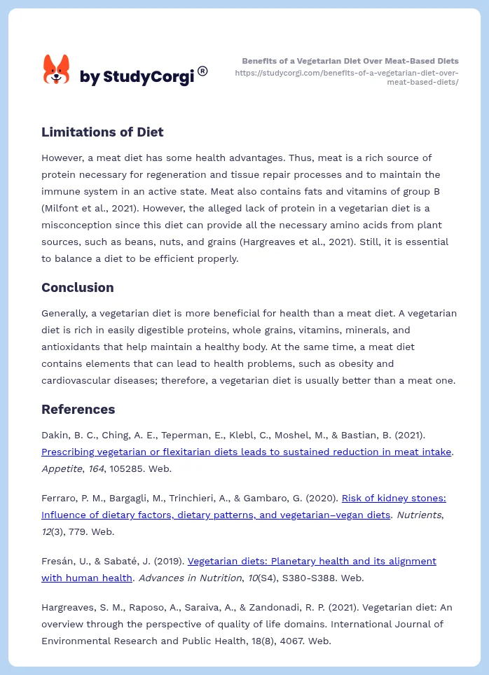 Benefits of a Vegetarian Diet Over Meat-Based Diets. Page 2