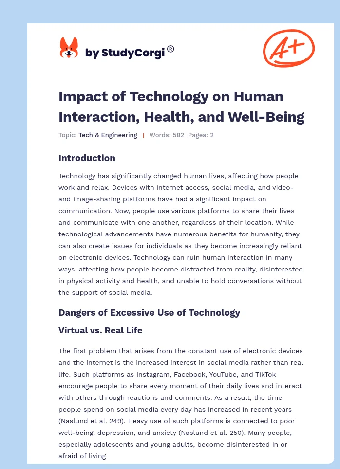 Impact of Technology on Human Interaction, Health, and Well-Being. Page 1