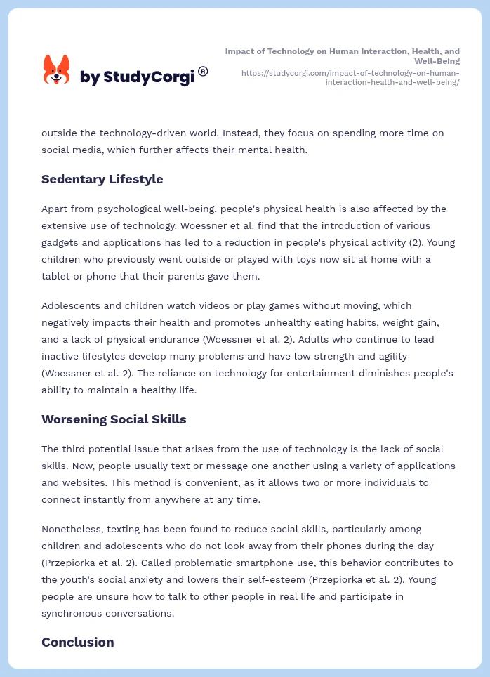 Impact of Technology on Human Interaction, Health, and Well-Being. Page 2