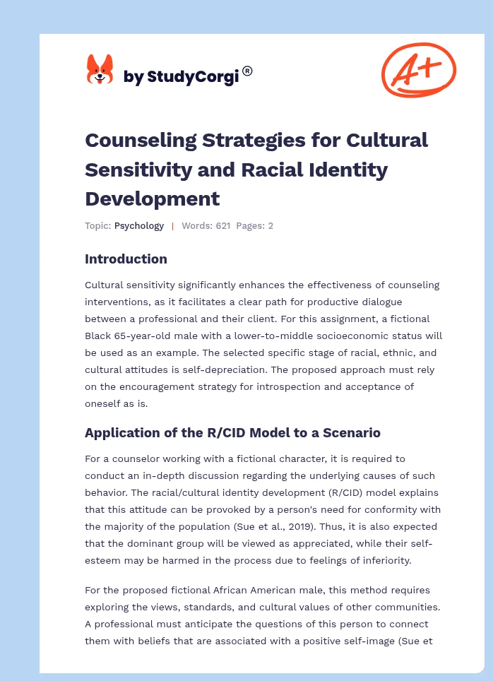 Counseling Strategies for Cultural Sensitivity and Racial Identity Development. Page 1