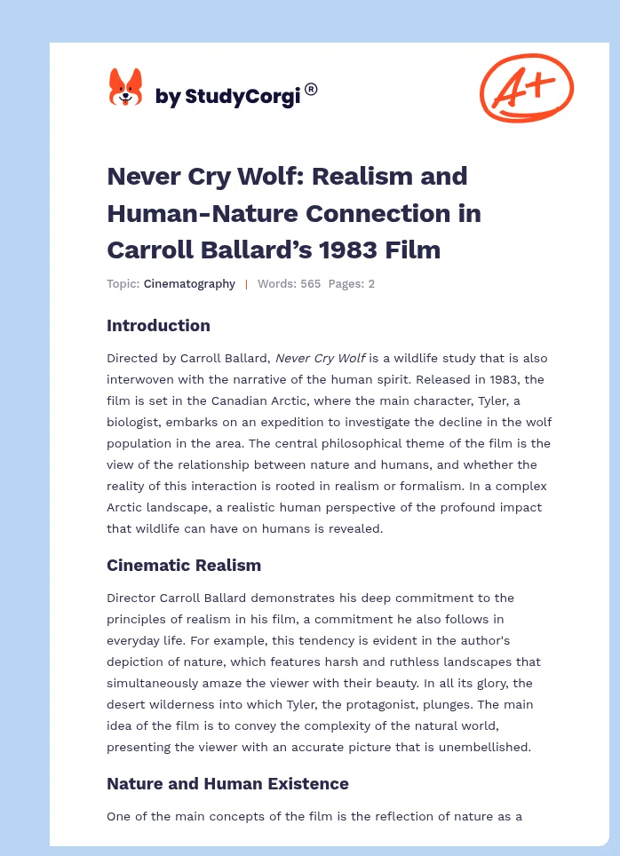 Never Cry Wolf: Realism and Human-Nature Connection in Carroll Ballard’s 1983 Film. Page 1
