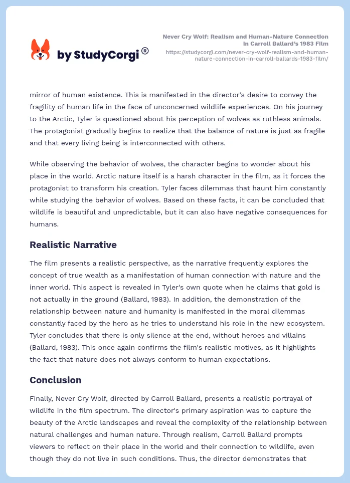 Never Cry Wolf: Realism and Human-Nature Connection in Carroll Ballard’s 1983 Film. Page 2