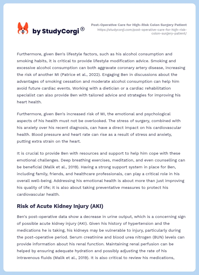 Post-Operative Care for High-Risk Colon Surgery Patient. Page 2