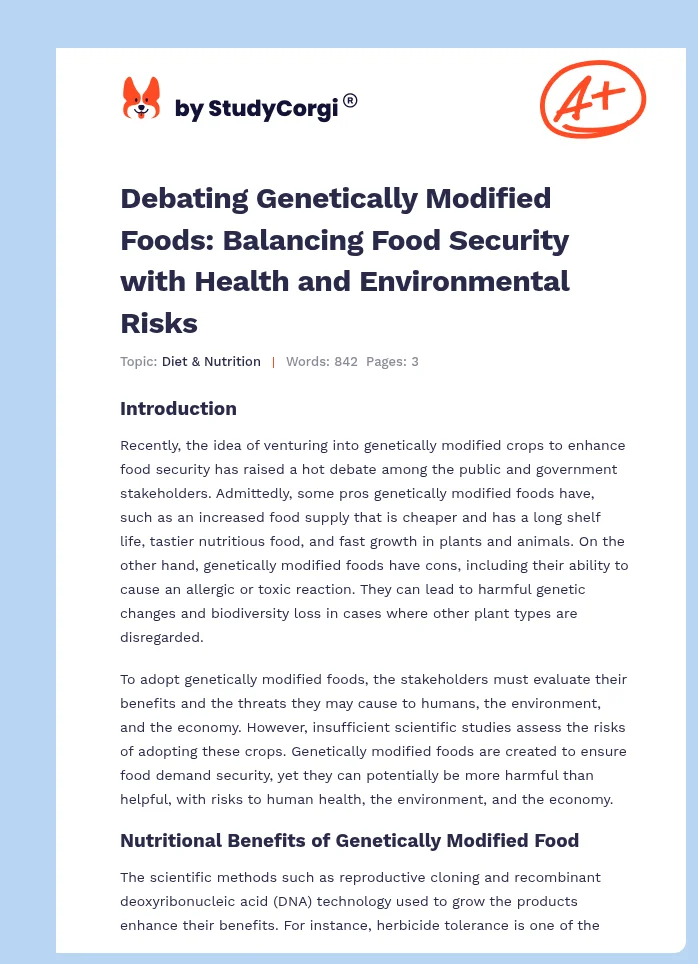 Debating Genetically Modified Foods: Balancing Food Security with Health and Environmental Risks. Page 1