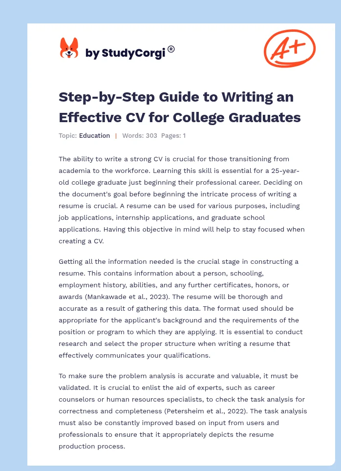 Step-by-Step Guide to Writing an Effective CV for College Graduates. Page 1