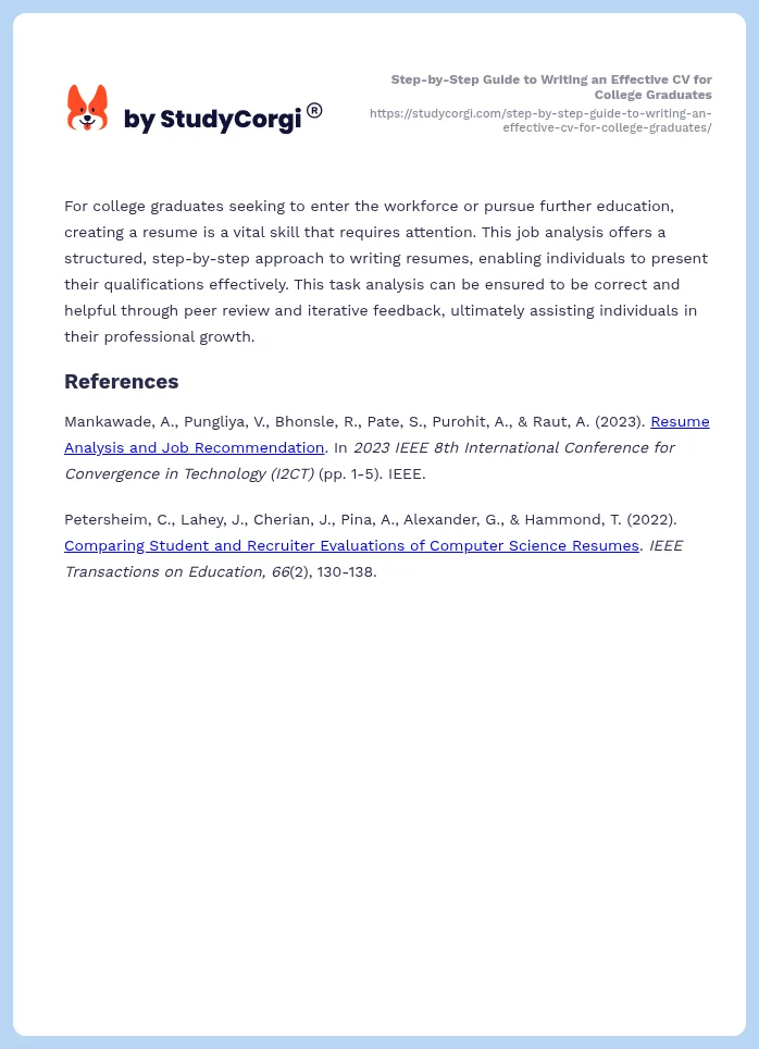 Step-by-Step Guide to Writing an Effective CV for College Graduates. Page 2