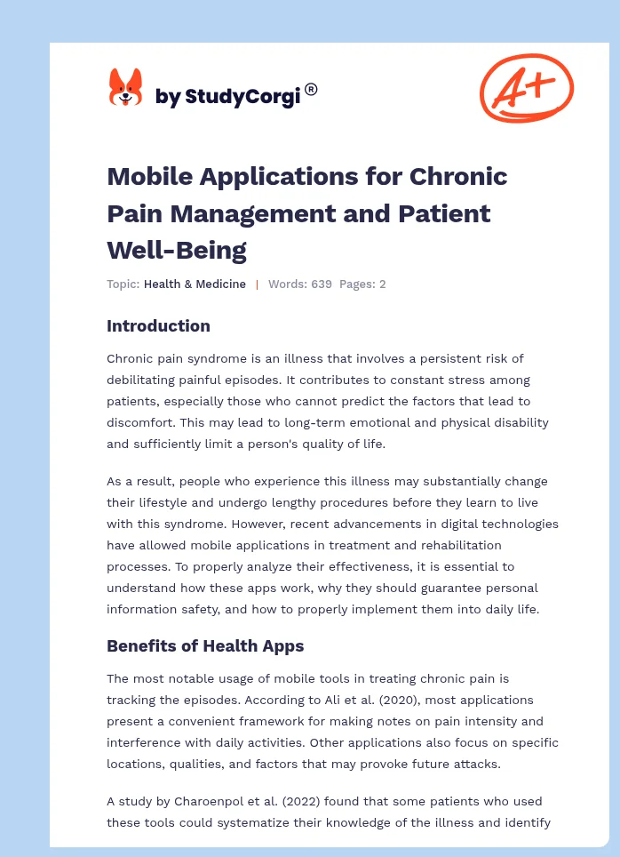 Mobile Applications for Chronic Pain Management and Patient Well-Being. Page 1
