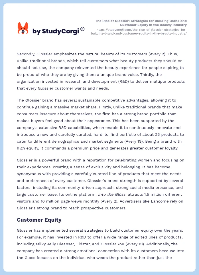 The Rise of Glossier: Strategies for Building Brand and Customer Equity in the Beauty Industry. Page 2