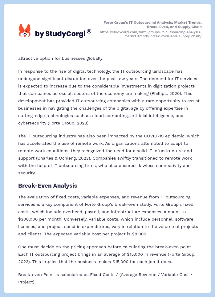 Forte Group's IT Outsourcing Analysis: Market Trends, Break-Even, and Supply Chain. Page 2