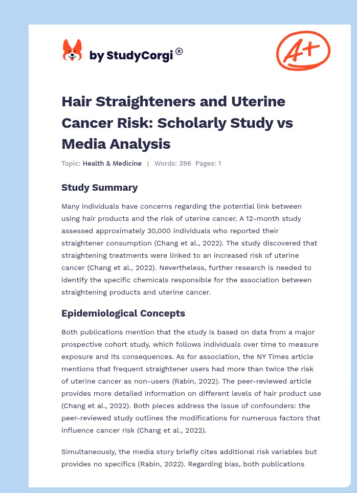Hair Straighteners and Uterine Cancer Risk: Scholarly Study vs Media Analysis. Page 1