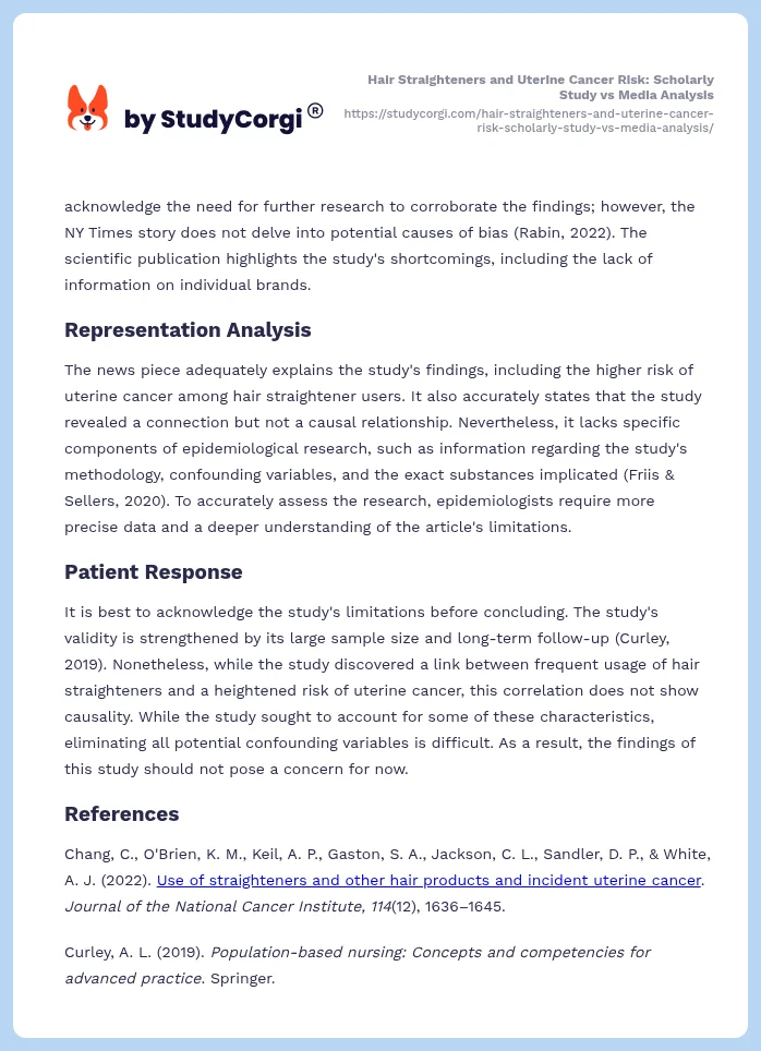 Hair Straighteners and Uterine Cancer Risk: Scholarly Study vs Media Analysis. Page 2