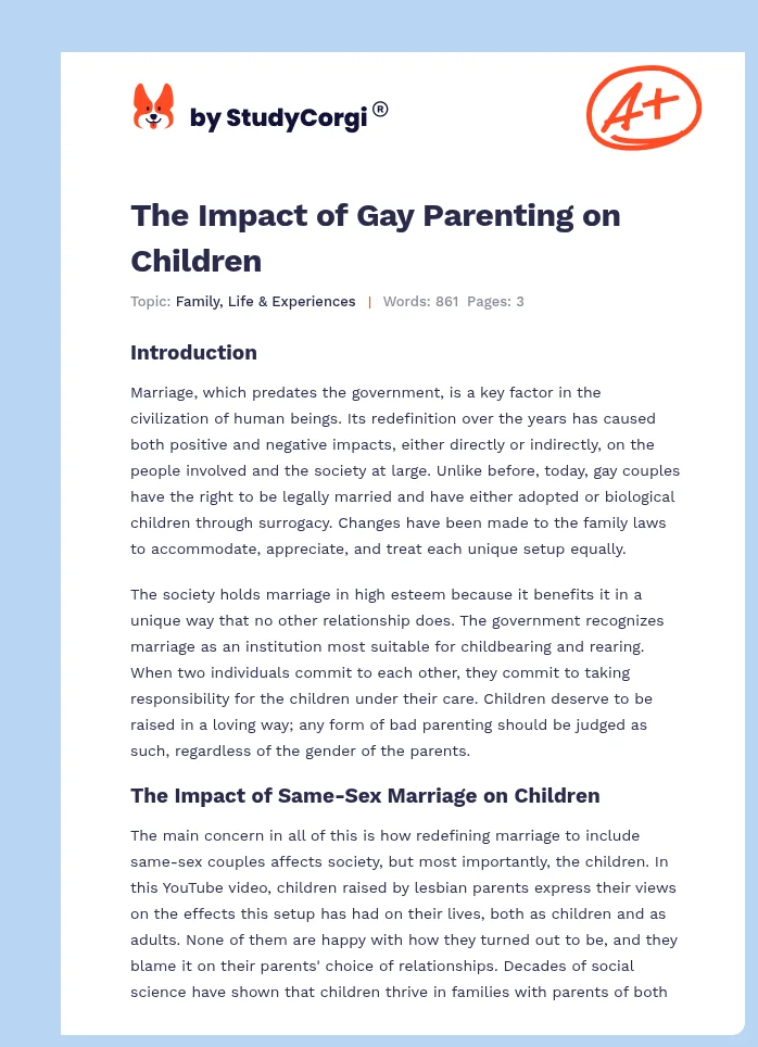 The Impact of Gay Parenting on Children. Page 1