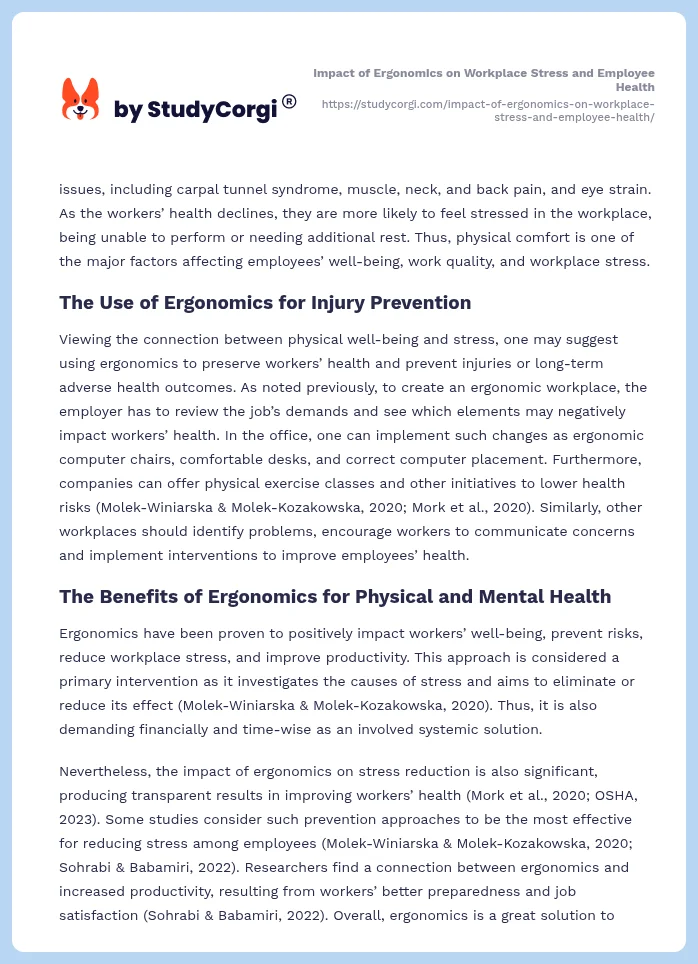 Impact of Ergonomics on Workplace Stress and Employee Health. Page 2