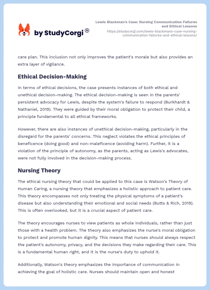 Lewis Blackman's Case: Nursing Communication Failures and Ethical Lessons. Page 2