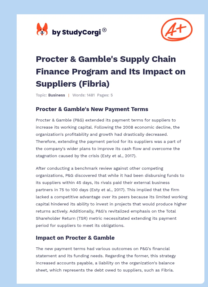 Procter & Gamble's Supply Chain Finance Program and Its Impact on Suppliers (Fibria). Page 1