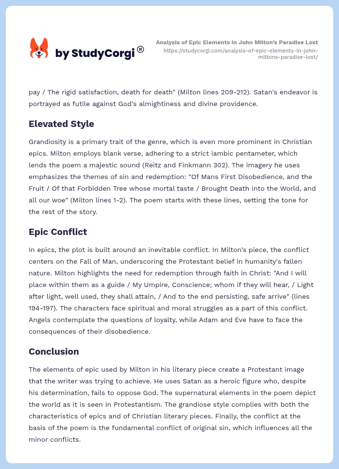 Analysis of Epic Elements in John Milton’s Paradise Lost. Page 2