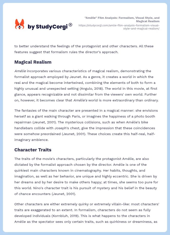"Amélie" Film Analysis: Formalism, Visual Style, and Magical Realism. Page 2