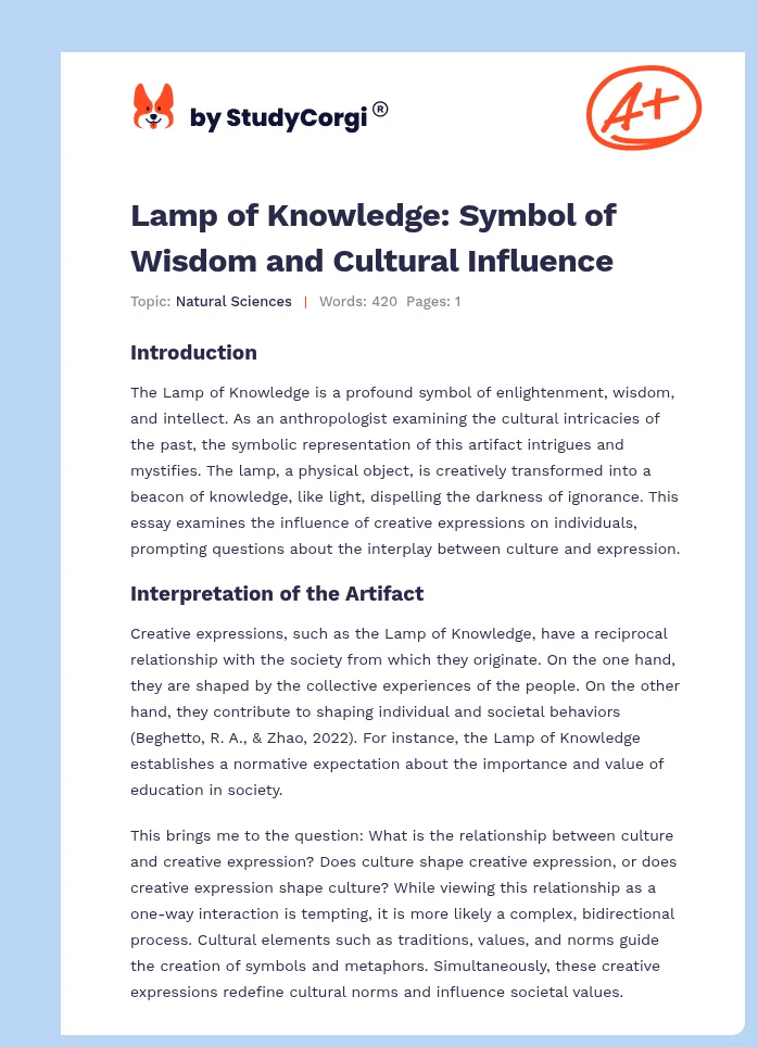 Lamp of Knowledge: Symbol of Wisdom and Cultural Influence. Page 1