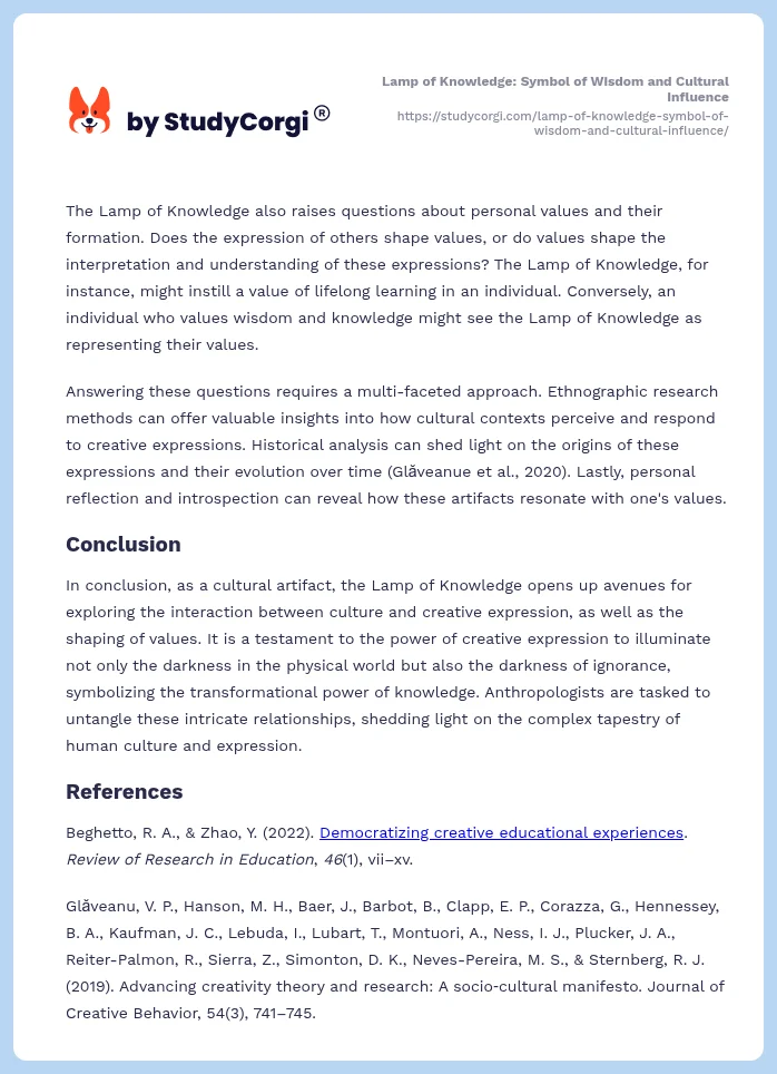 Lamp of Knowledge: Symbol of Wisdom and Cultural Influence. Page 2