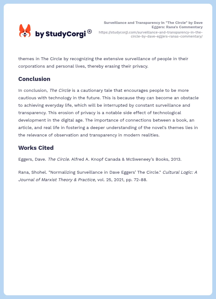 Surveillance and Transparency in "The Circle" by Dave Eggers: Rana's Commentary. Page 2