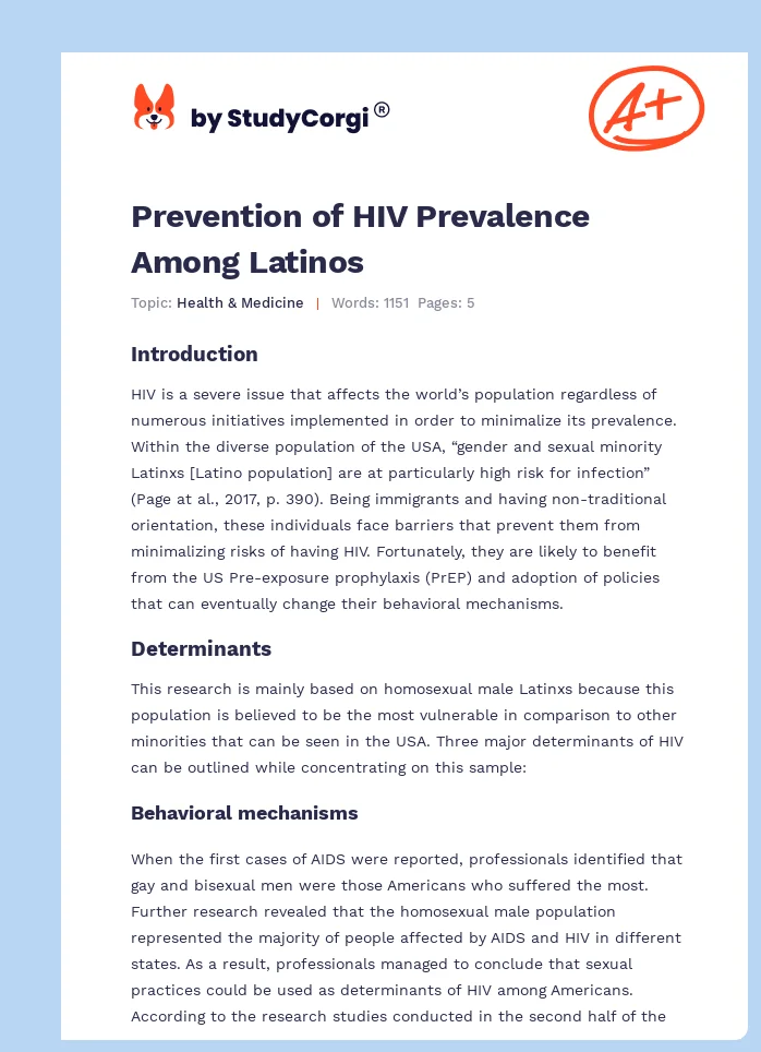 Prevention of HIV Prevalence Among Latinos. Page 1