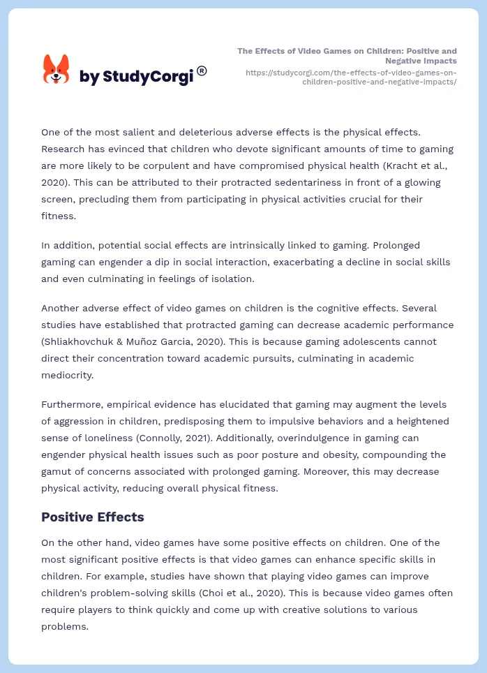 The Effects of Video Games on Children: Positive and Negative Impacts. Page 2