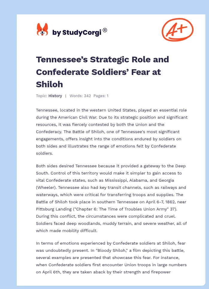 Tennessee’s Strategic Role and Confederate Soldiers’ Fear at Shiloh. Page 1
