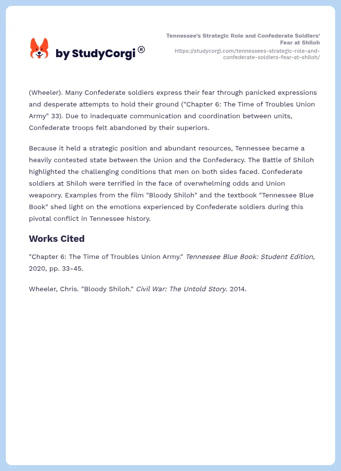 Tennessee’s Strategic Role and Confederate Soldiers’ Fear at Shiloh. Page 2