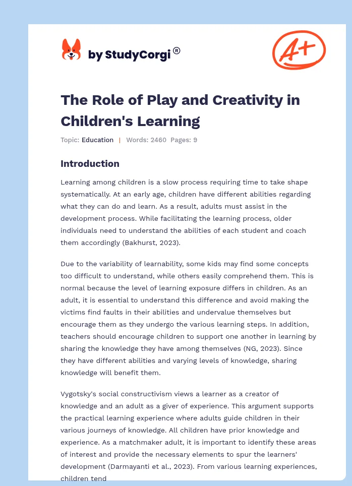 The Role of Play and Creativity in Children's Learning. Page 1