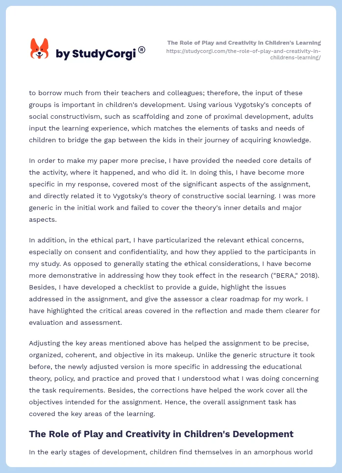 The Role of Play and Creativity in Children's Learning. Page 2