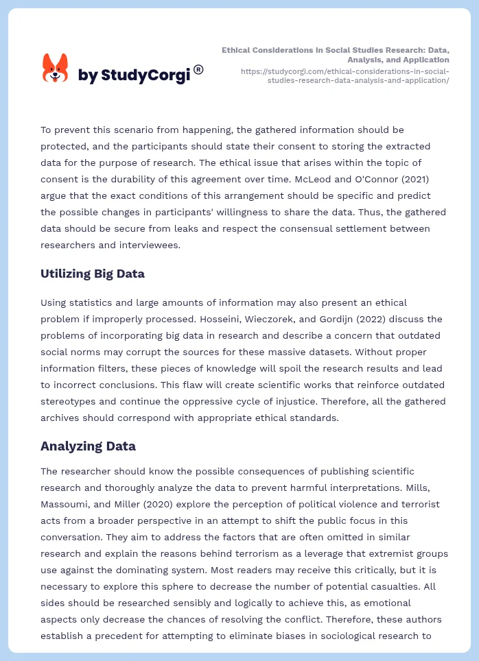Ethical Considerations in Social Studies Research: Data, Analysis, and Application. Page 2