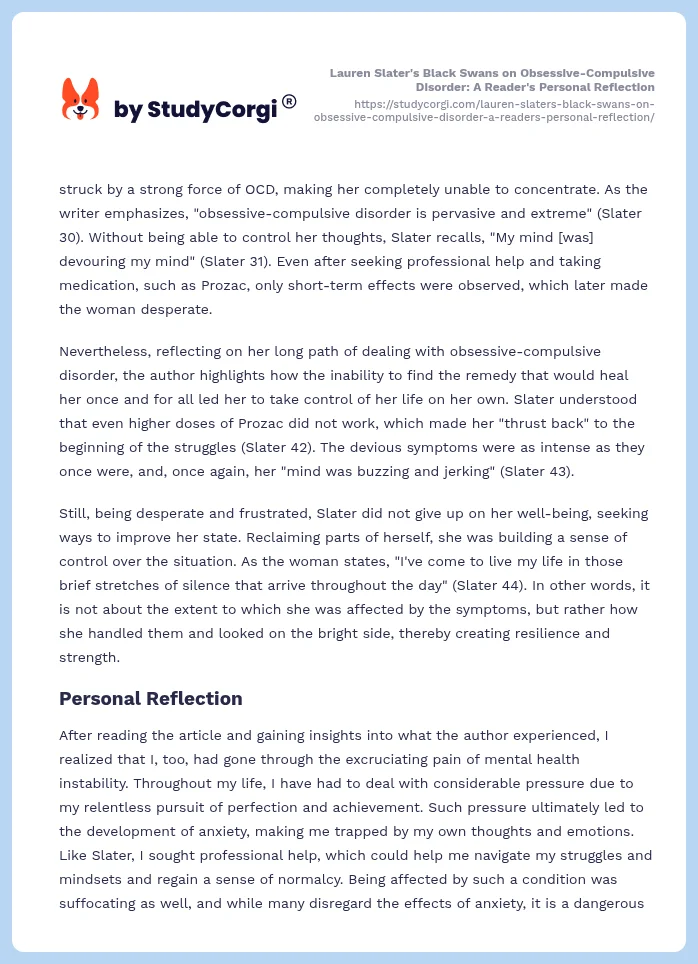 Lauren Slater's Black Swans on Obsessive-Compulsive Disorder: A Reader's Personal Reflection. Page 2