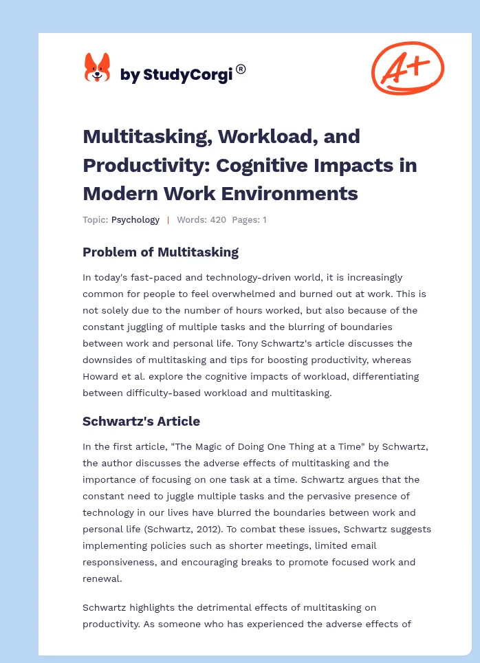 Multitasking, Workload, and Productivity: Cognitive Impacts in Modern Work Environments. Page 1