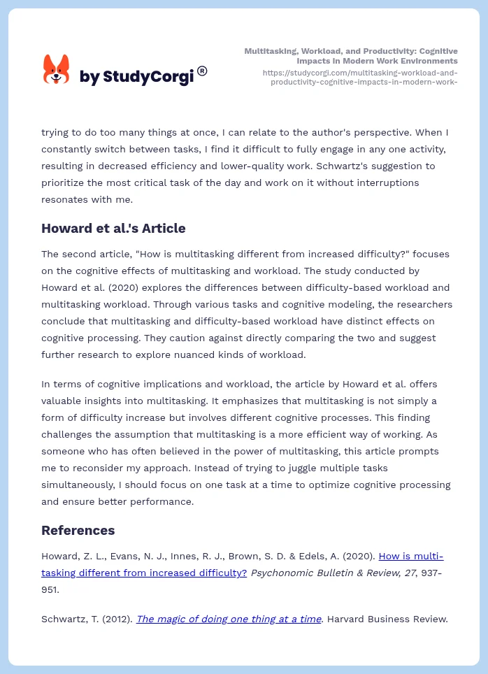 Multitasking, Workload, and Productivity: Cognitive Impacts in Modern Work Environments. Page 2