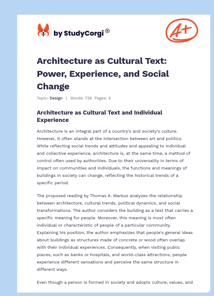 Architecture as Cultural Text: Power, Experience, and Social Change. Page 1