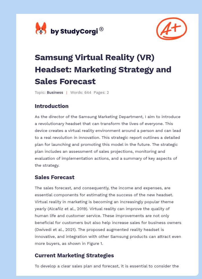 Samsung Virtual Reality (VR) Headset: Marketing Strategy and Sales Forecast. Page 1