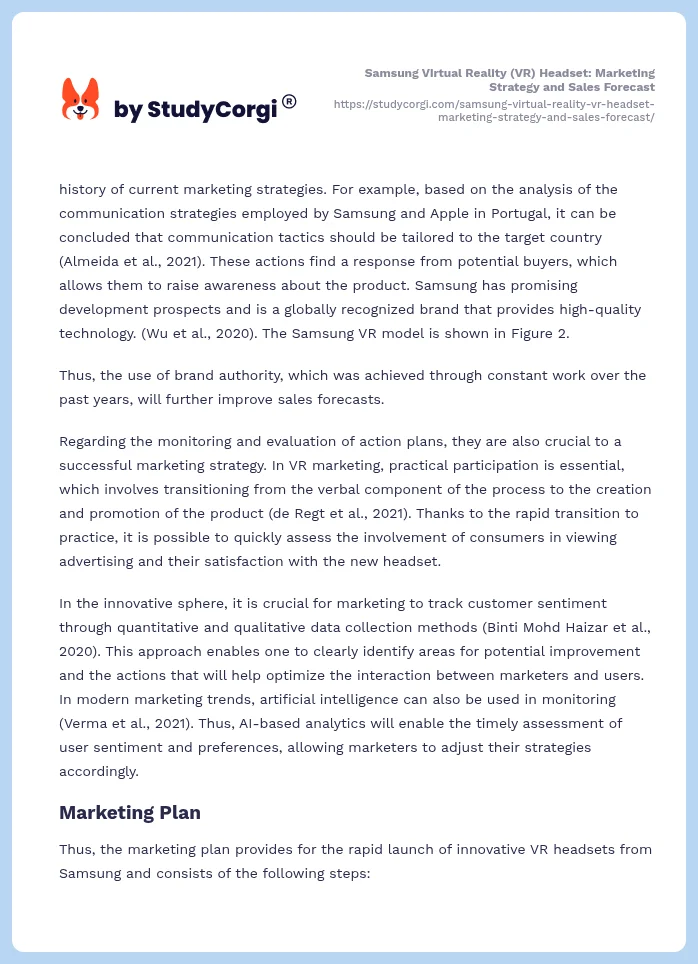 Samsung Virtual Reality (VR) Headset: Marketing Strategy and Sales Forecast. Page 2