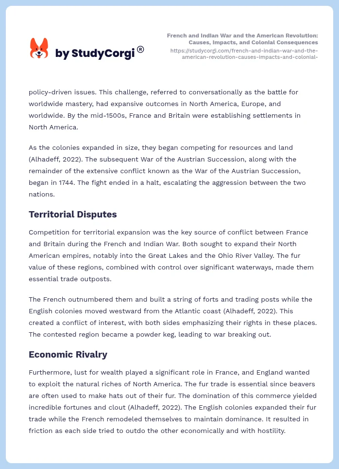 French and Indian War and the American Revolution: Causes, Impacts, and Colonial Consequences. Page 2