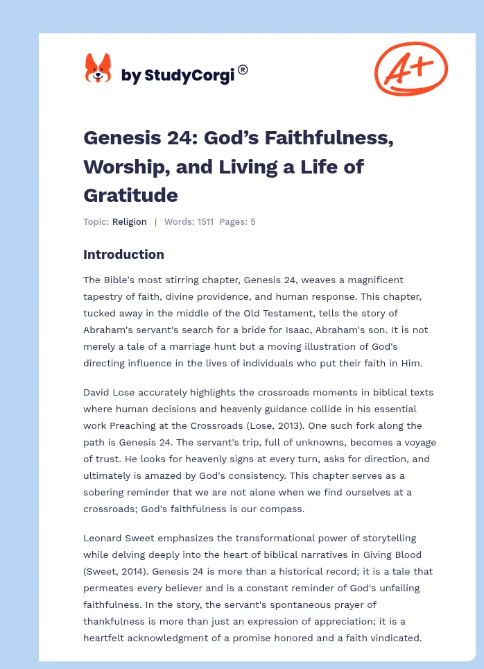 Genesis 24: God’s Faithfulness, Worship, and Living a Life of Gratitude. Page 1