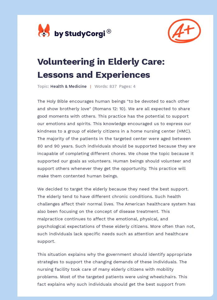 Volunteering in Elderly Care: Lessons and Experiences. Page 1