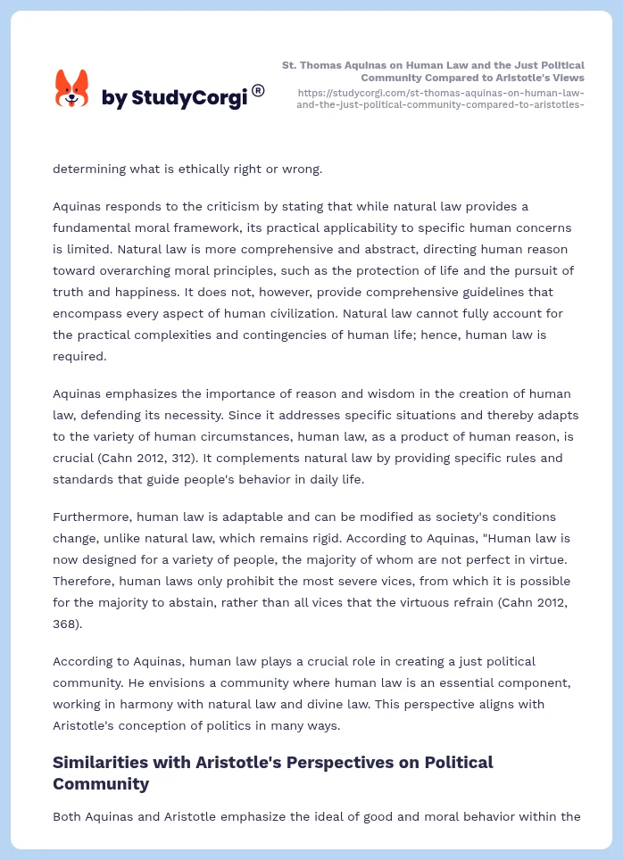 St. Thomas Aquinas on Human Law and the Just Political Community Compared to Aristotle's Views. Page 2