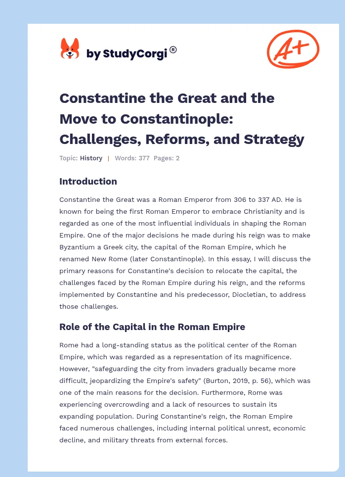 Constantine the Great and the Move to Constantinople: Challenges, Reforms, and Strategy. Page 1