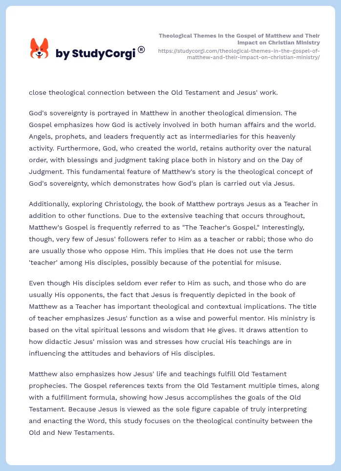Theological Themes in the Gospel of Matthew and Their Impact on Christian Ministry. Page 2