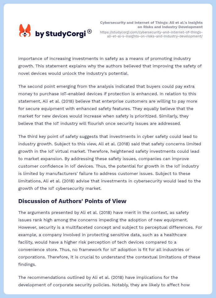 Cybersecurity and Internet of Things: Ali et al.'s Insights on Risks and Industry Development. Page 2