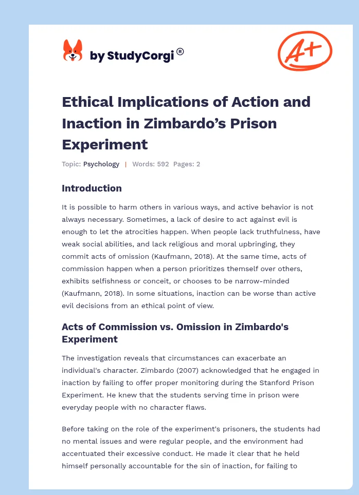 Ethical Implications of Action and Inaction in Zimbardo’s Prison Experiment. Page 1